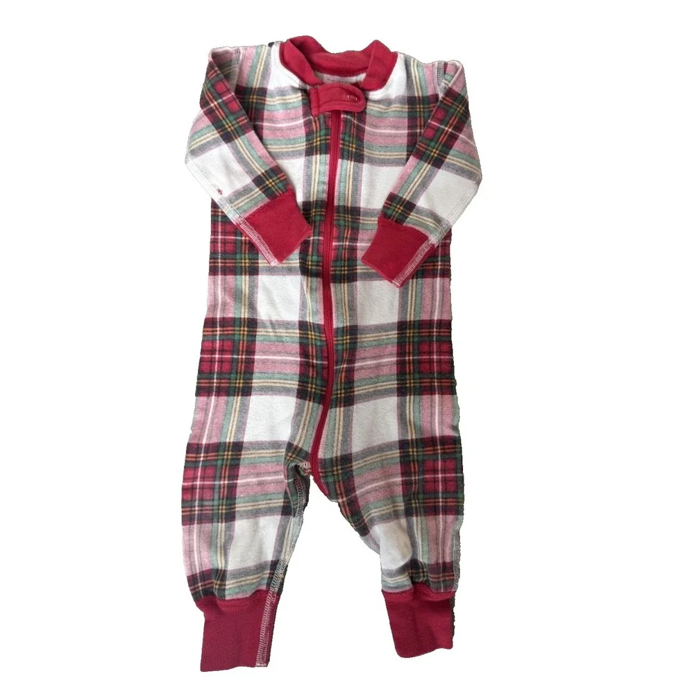 Hanna Andersson Red Plaid Holiday‎ Organic Cotton Zip-Up Sleeper Sz 6-12 Mos